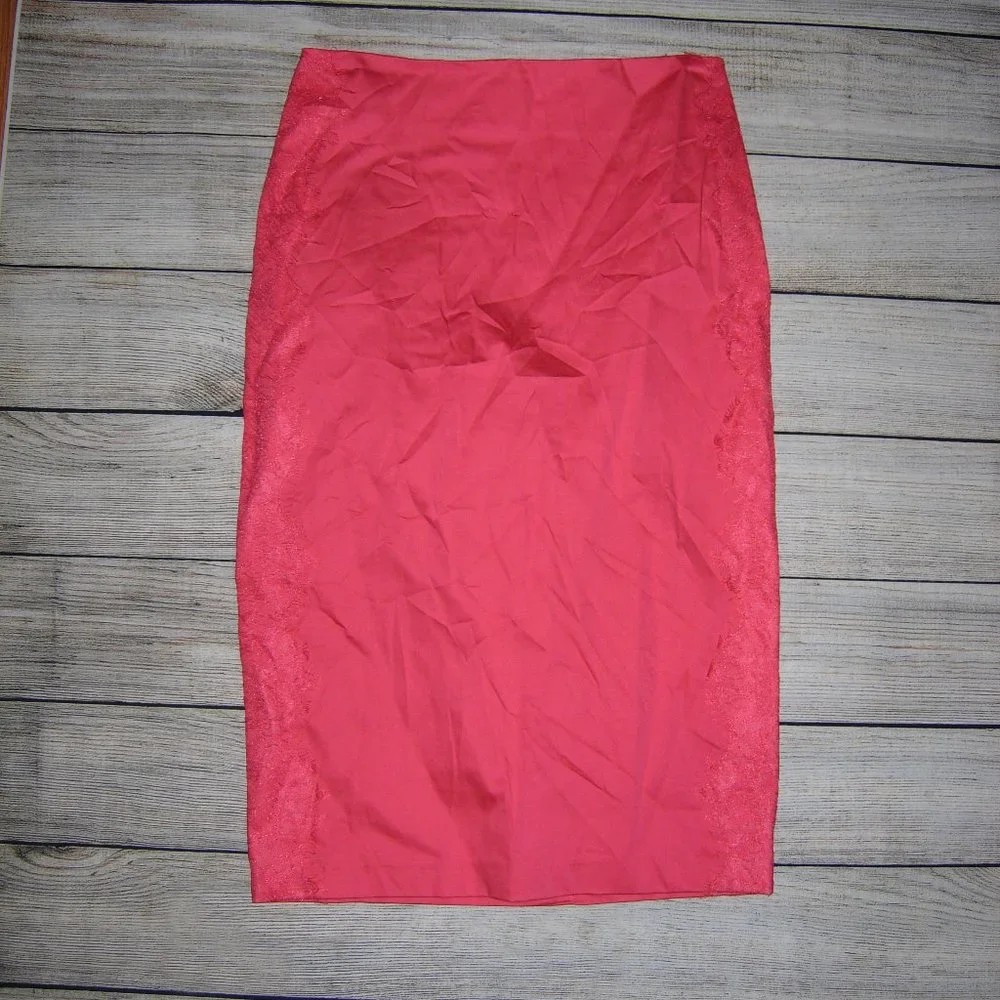 NY&Co Pink Lace Trimmed Knee Length Pencil Skirt 2 NEW WITH TAG